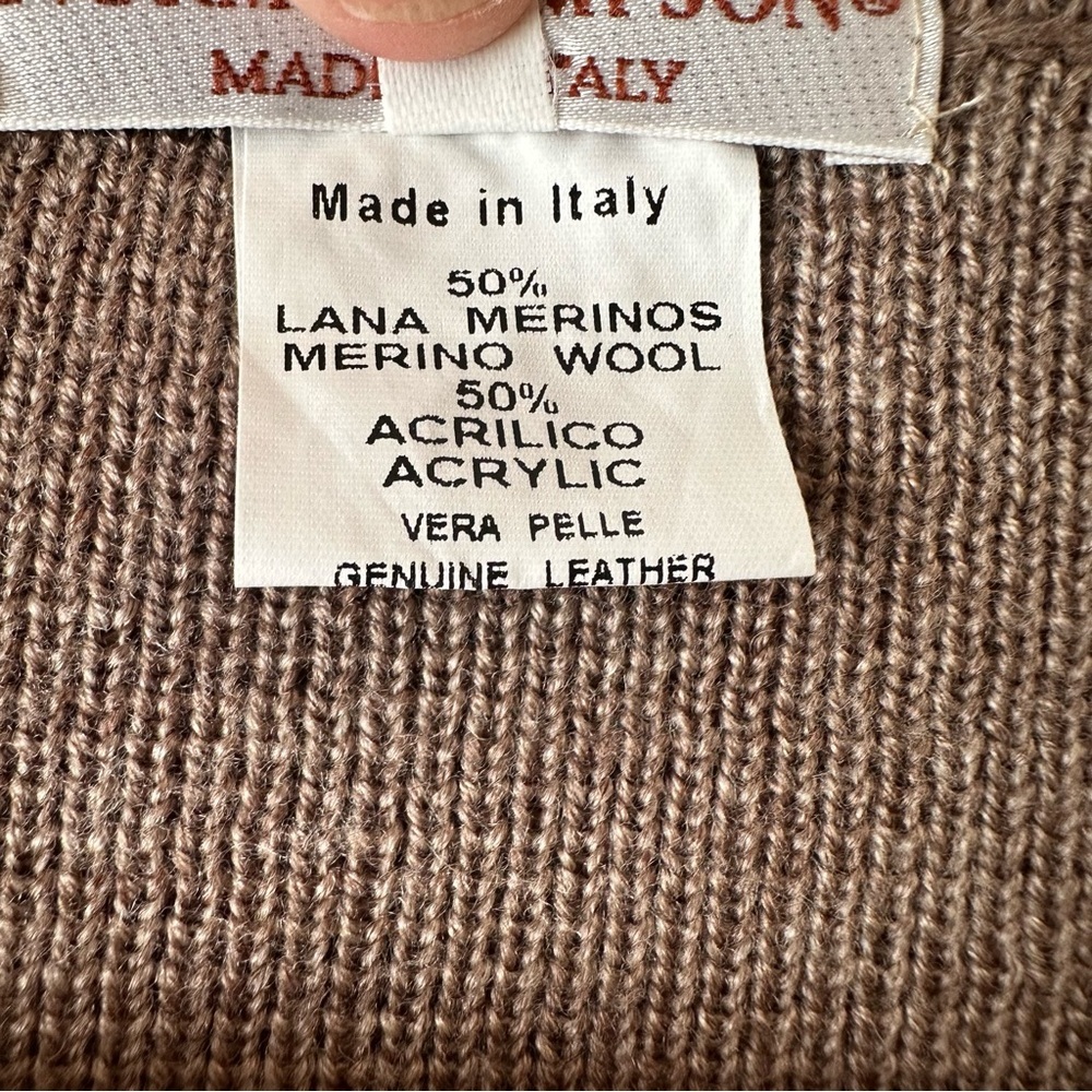 Vintage Norm Thompson Button Down Cardigan/Leather and Wool Blend/Front Pockets - Picture 4 of 8
